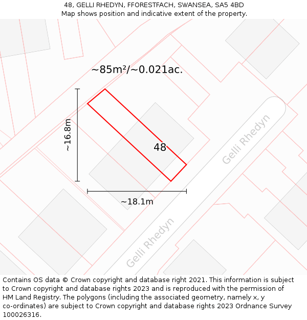 48, GELLI RHEDYN, FFORESTFACH, SWANSEA, SA5 4BD: Plot and title map