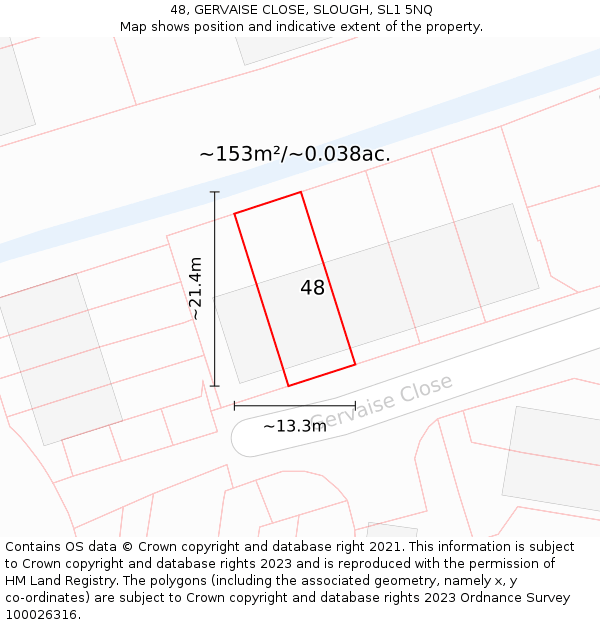 48, GERVAISE CLOSE, SLOUGH, SL1 5NQ: Plot and title map
