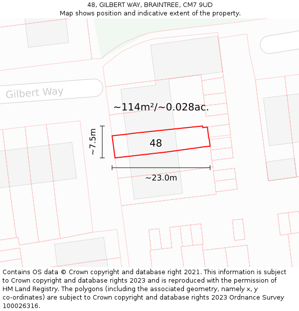 48, GILBERT WAY, BRAINTREE, CM7 9UD: Plot and title map