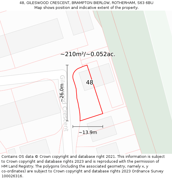48, GILESWOOD CRESCENT, BRAMPTON BIERLOW, ROTHERHAM, S63 6BU: Plot and title map