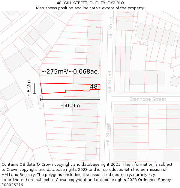 48, GILL STREET, DUDLEY, DY2 9LQ: Plot and title map