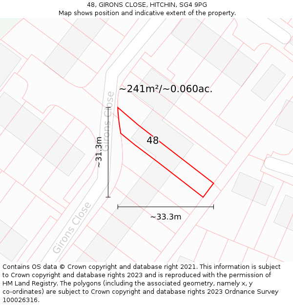 48, GIRONS CLOSE, HITCHIN, SG4 9PG: Plot and title map
