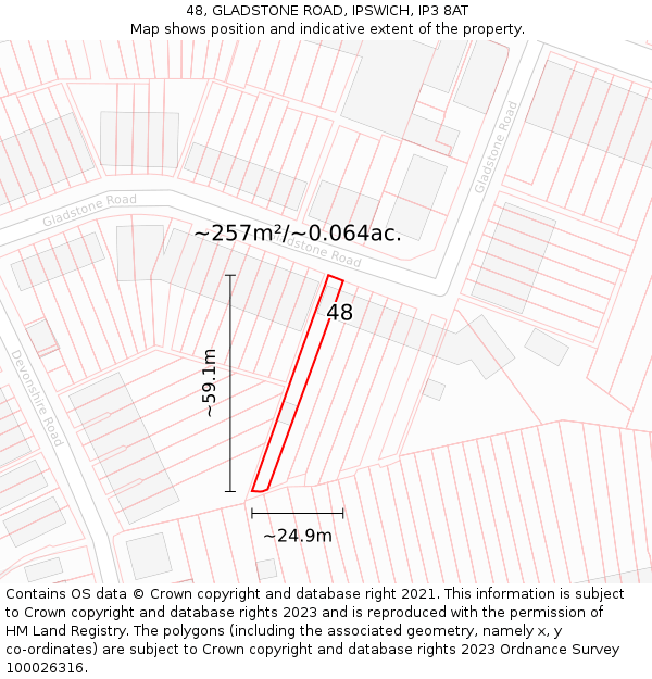 48, GLADSTONE ROAD, IPSWICH, IP3 8AT: Plot and title map