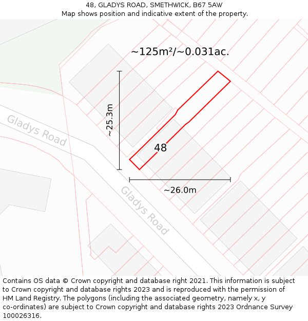 48, GLADYS ROAD, SMETHWICK, B67 5AW: Plot and title map