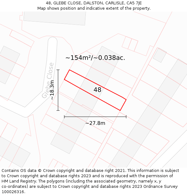 48, GLEBE CLOSE, DALSTON, CARLISLE, CA5 7JE: Plot and title map