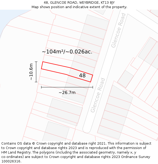 48, GLENCOE ROAD, WEYBRIDGE, KT13 8JY: Plot and title map