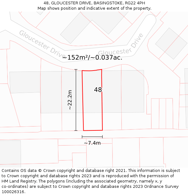48, GLOUCESTER DRIVE, BASINGSTOKE, RG22 4PH: Plot and title map