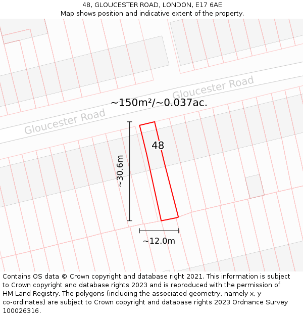 48, GLOUCESTER ROAD, LONDON, E17 6AE: Plot and title map