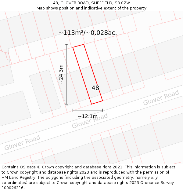 48, GLOVER ROAD, SHEFFIELD, S8 0ZW: Plot and title map