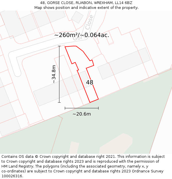 48, GORSE CLOSE, RUABON, WREXHAM, LL14 6BZ: Plot and title map