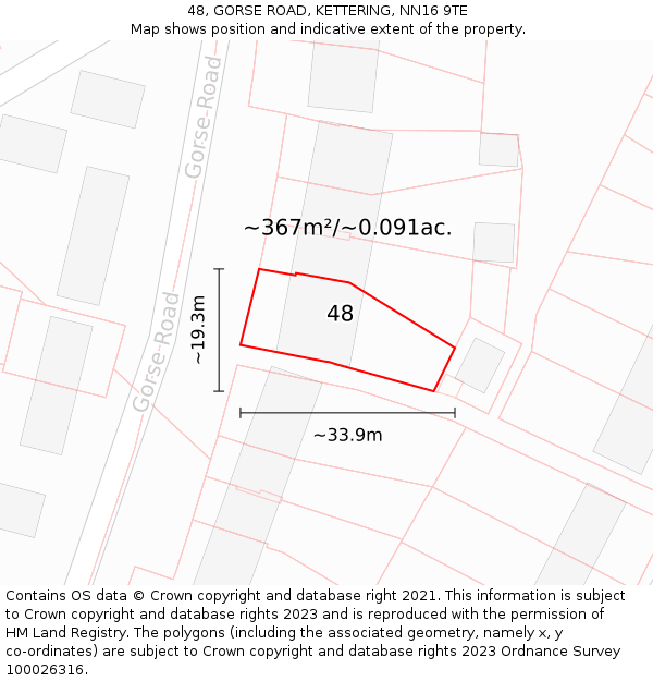 48, GORSE ROAD, KETTERING, NN16 9TE: Plot and title map