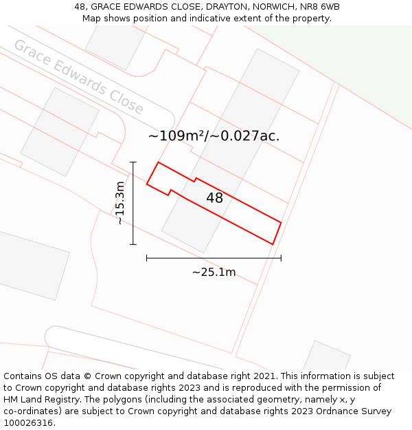 48, GRACE EDWARDS CLOSE, DRAYTON, NORWICH, NR8 6WB: Plot and title map