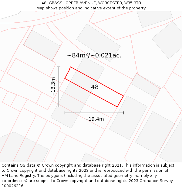 48, GRASSHOPPER AVENUE, WORCESTER, WR5 3TB: Plot and title map