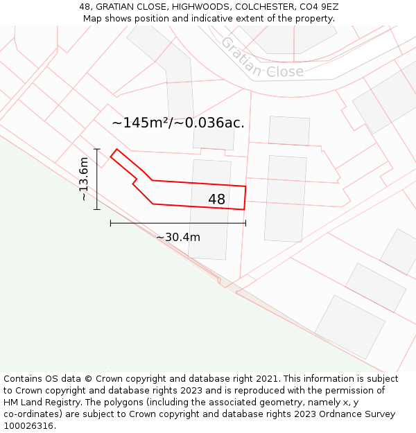 48, GRATIAN CLOSE, HIGHWOODS, COLCHESTER, CO4 9EZ: Plot and title map