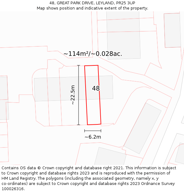 48, GREAT PARK DRIVE, LEYLAND, PR25 3UP: Plot and title map