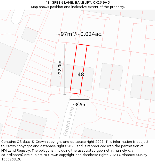 48, GREEN LANE, BANBURY, OX16 9HD: Plot and title map
