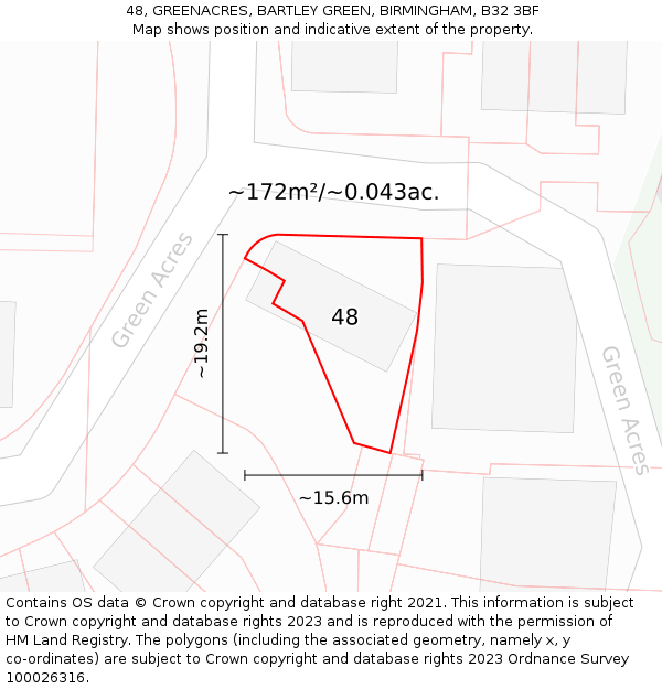 48, GREENACRES, BARTLEY GREEN, BIRMINGHAM, B32 3BF: Plot and title map