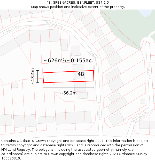 48, GREENACRES, BENFLEET, SS7 2JD: Plot and title map