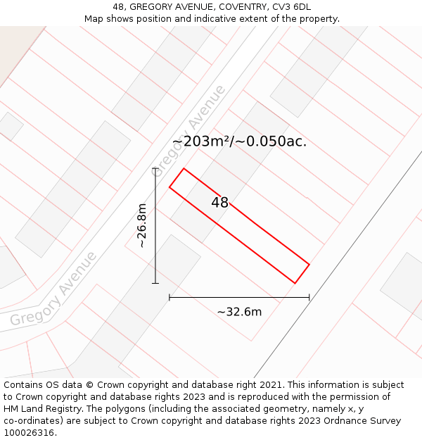 48, GREGORY AVENUE, COVENTRY, CV3 6DL: Plot and title map