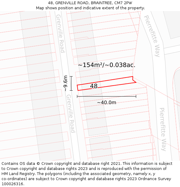 48, GRENVILLE ROAD, BRAINTREE, CM7 2PW: Plot and title map