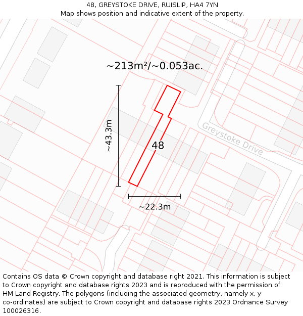48, GREYSTOKE DRIVE, RUISLIP, HA4 7YN: Plot and title map