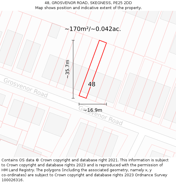 48, GROSVENOR ROAD, SKEGNESS, PE25 2DD: Plot and title map
