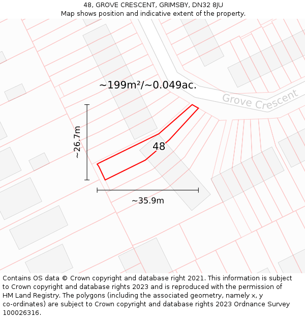48, GROVE CRESCENT, GRIMSBY, DN32 8JU: Plot and title map