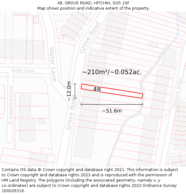 48, GROVE ROAD, HITCHIN, SG5 1SF: Plot and title map