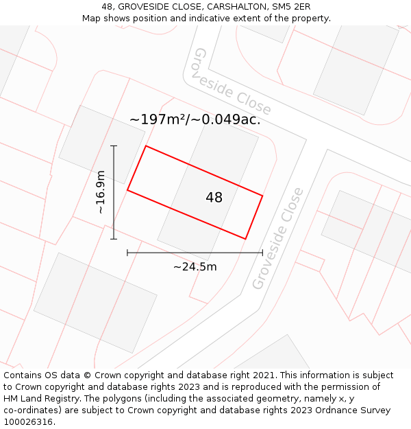 48, GROVESIDE CLOSE, CARSHALTON, SM5 2ER: Plot and title map
