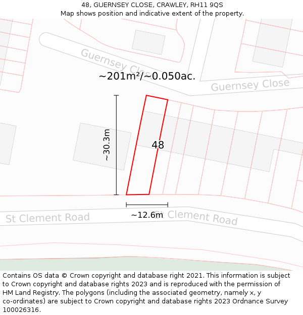 48, GUERNSEY CLOSE, CRAWLEY, RH11 9QS: Plot and title map