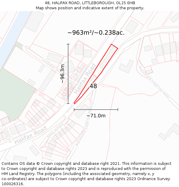 48, HALIFAX ROAD, LITTLEBOROUGH, OL15 0HB: Plot and title map