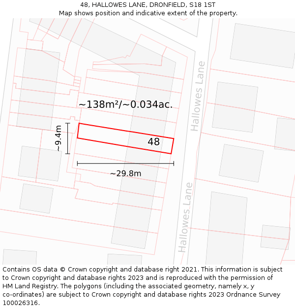 48, HALLOWES LANE, DRONFIELD, S18 1ST: Plot and title map
