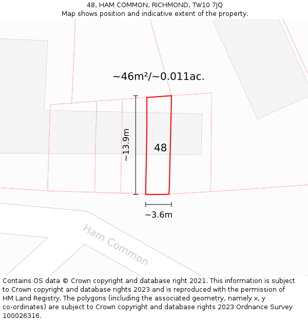48, HAM COMMON, RICHMOND, TW10 7JQ: Plot and title map