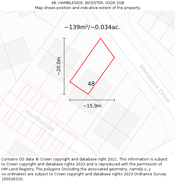 48, HAMBLESIDE, BICESTER, OX26 2GB: Plot and title map