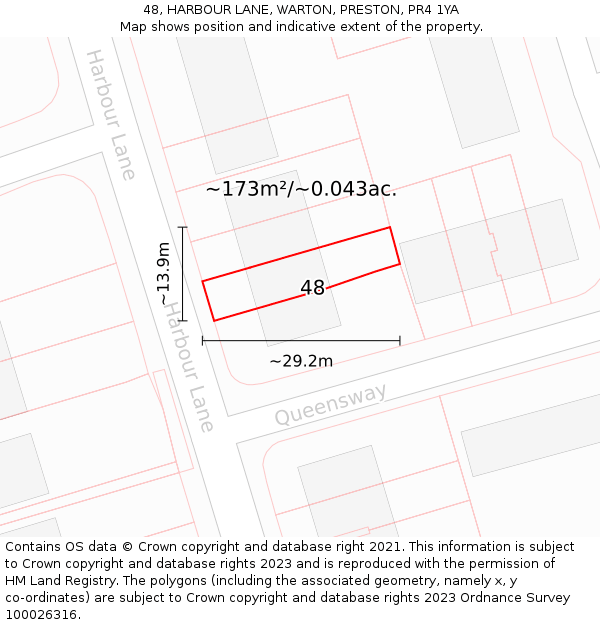 48, HARBOUR LANE, WARTON, PRESTON, PR4 1YA: Plot and title map