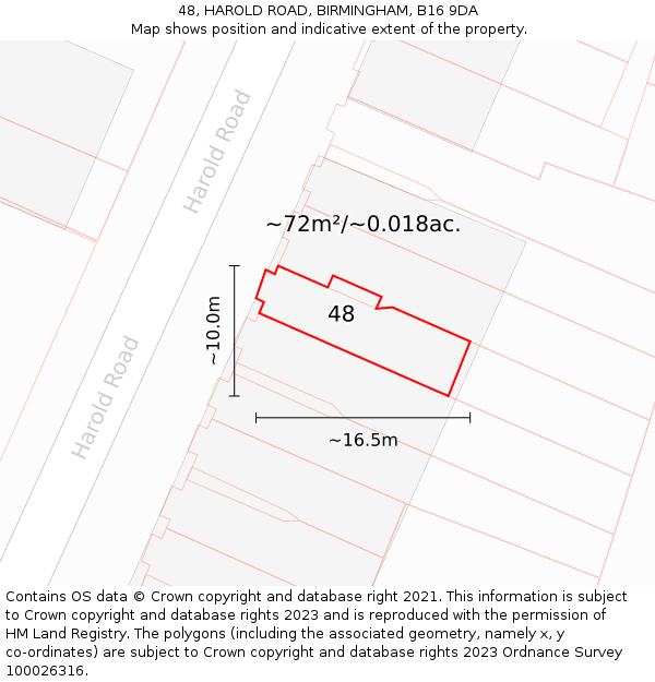 48, HAROLD ROAD, BIRMINGHAM, B16 9DA: Plot and title map