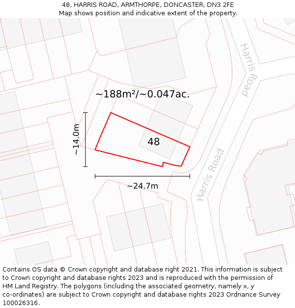48, HARRIS ROAD, ARMTHORPE, DONCASTER, DN3 2FE: Plot and title map