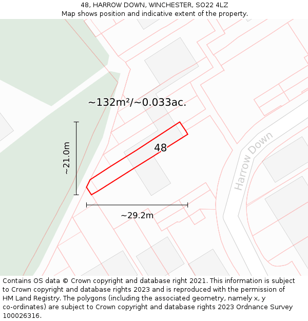 48, HARROW DOWN, WINCHESTER, SO22 4LZ: Plot and title map