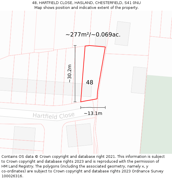 48, HARTFIELD CLOSE, HASLAND, CHESTERFIELD, S41 0NU: Plot and title map