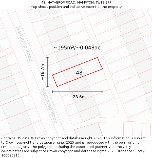 48, HATHEROP ROAD, HAMPTON, TW12 2RF: Plot and title map