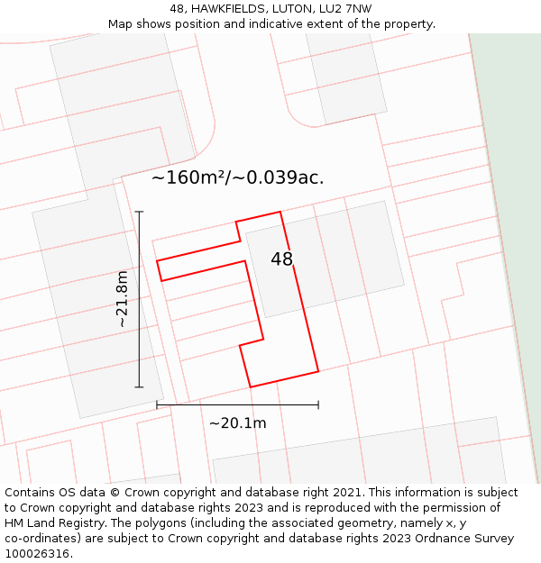 48, HAWKFIELDS, LUTON, LU2 7NW: Plot and title map