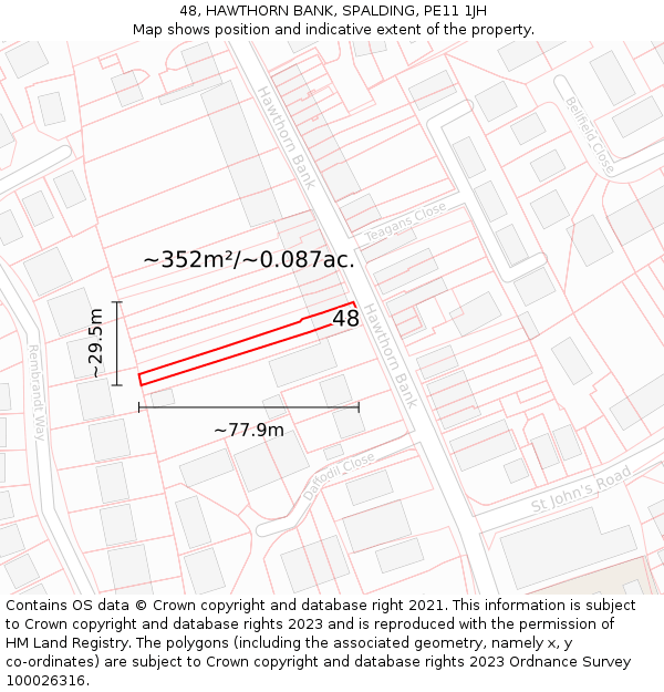48, HAWTHORN BANK, SPALDING, PE11 1JH: Plot and title map