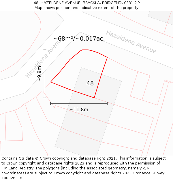 48, HAZELDENE AVENUE, BRACKLA, BRIDGEND, CF31 2JP: Plot and title map