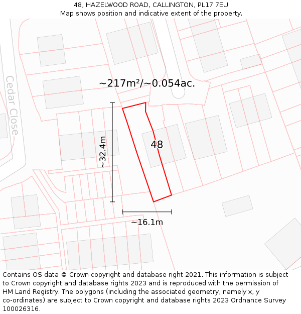 48, HAZELWOOD ROAD, CALLINGTON, PL17 7EU: Plot and title map