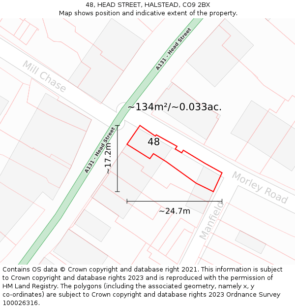 48, HEAD STREET, HALSTEAD, CO9 2BX: Plot and title map