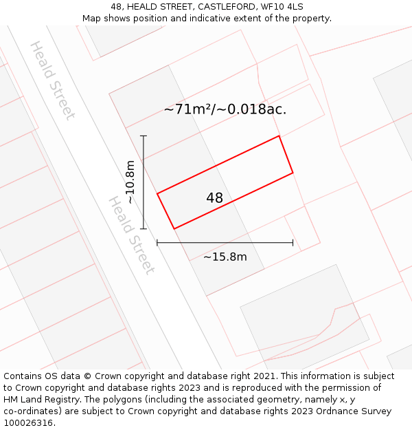 48, HEALD STREET, CASTLEFORD, WF10 4LS: Plot and title map