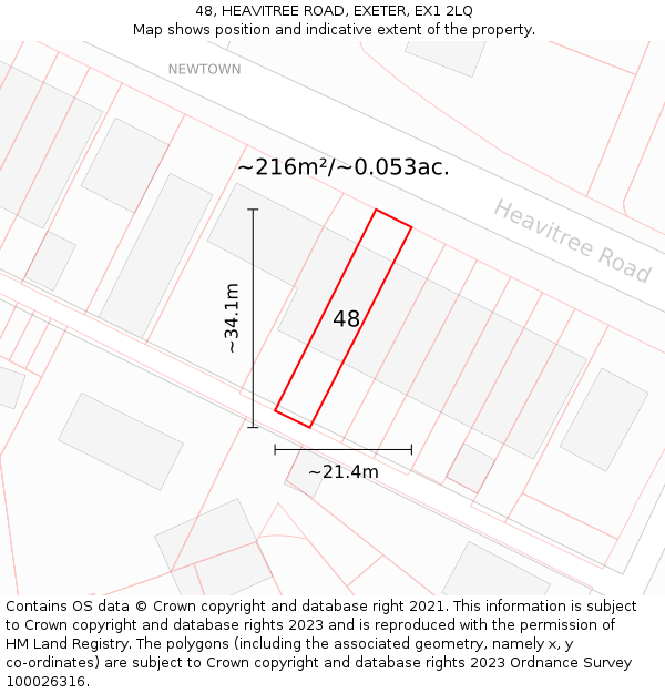 48, HEAVITREE ROAD, EXETER, EX1 2LQ: Plot and title map