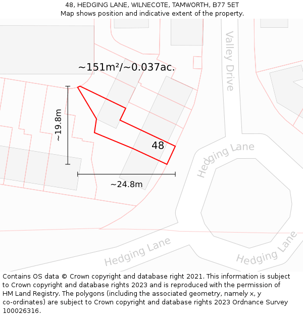 48, HEDGING LANE, WILNECOTE, TAMWORTH, B77 5ET: Plot and title map