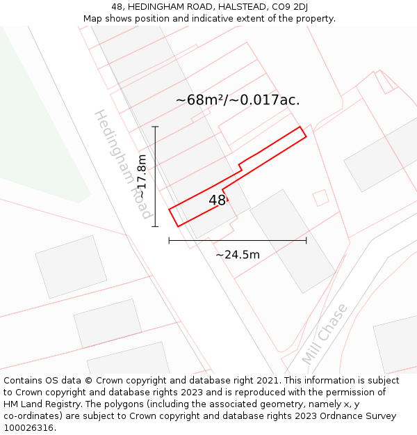 48, HEDINGHAM ROAD, HALSTEAD, CO9 2DJ: Plot and title map