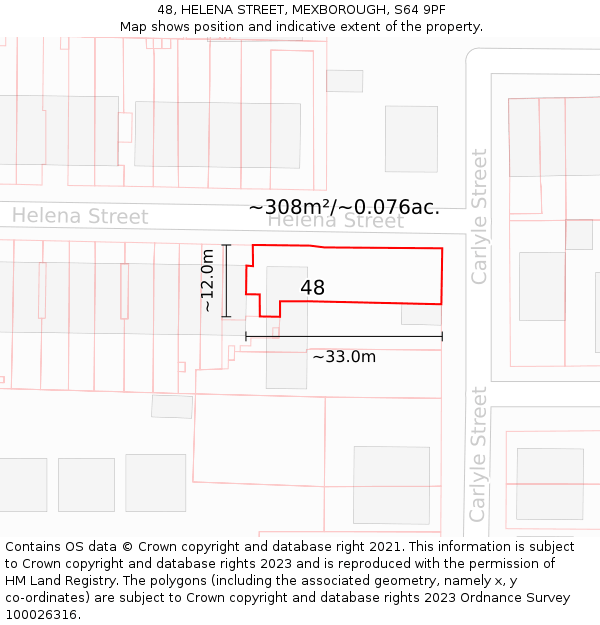 48, HELENA STREET, MEXBOROUGH, S64 9PF: Plot and title map